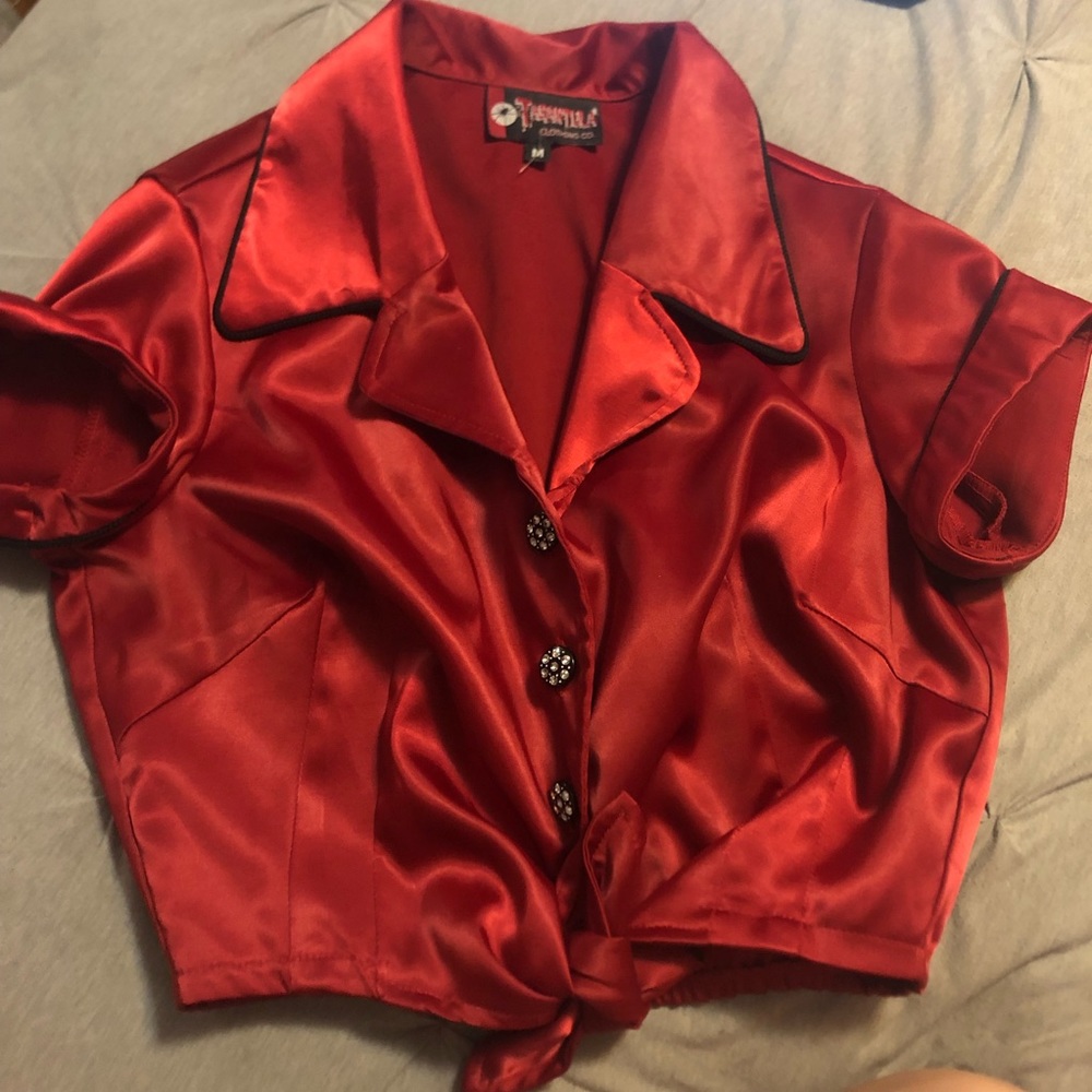 Pin up rockabilly style crop shirt silky vintage